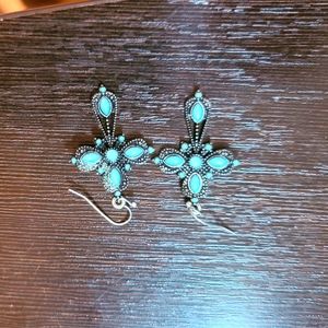 Teal cross earrings